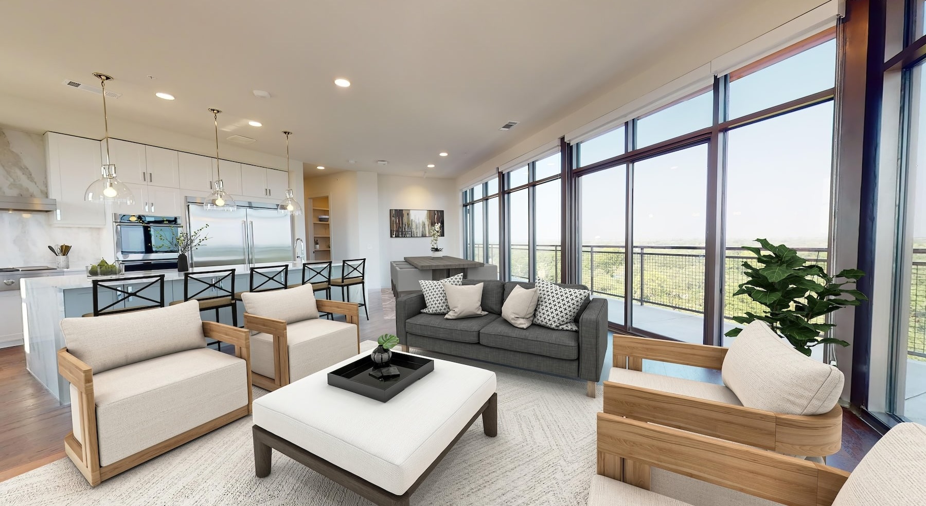 living area with city views and ample seating