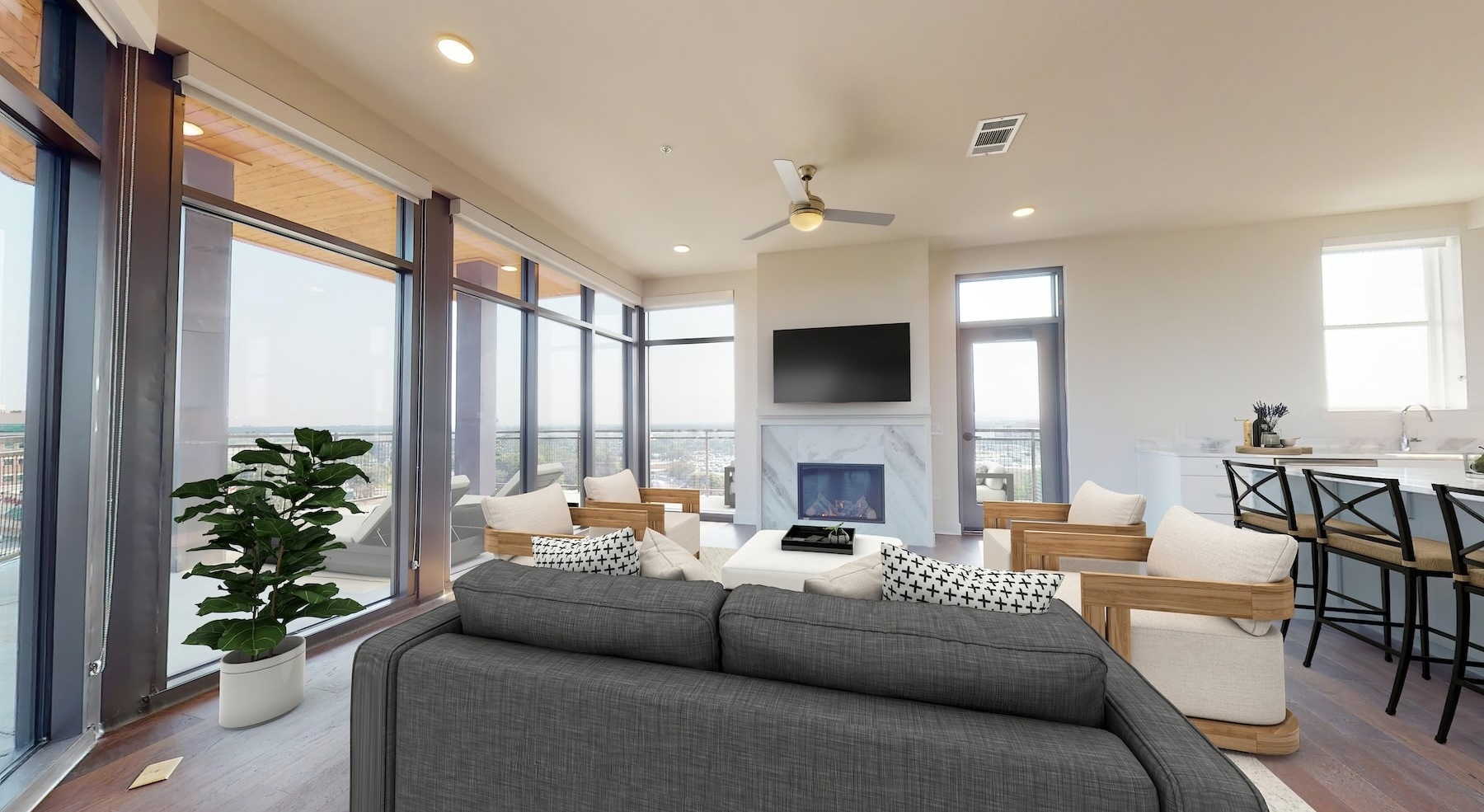 living area with city views and ample seating