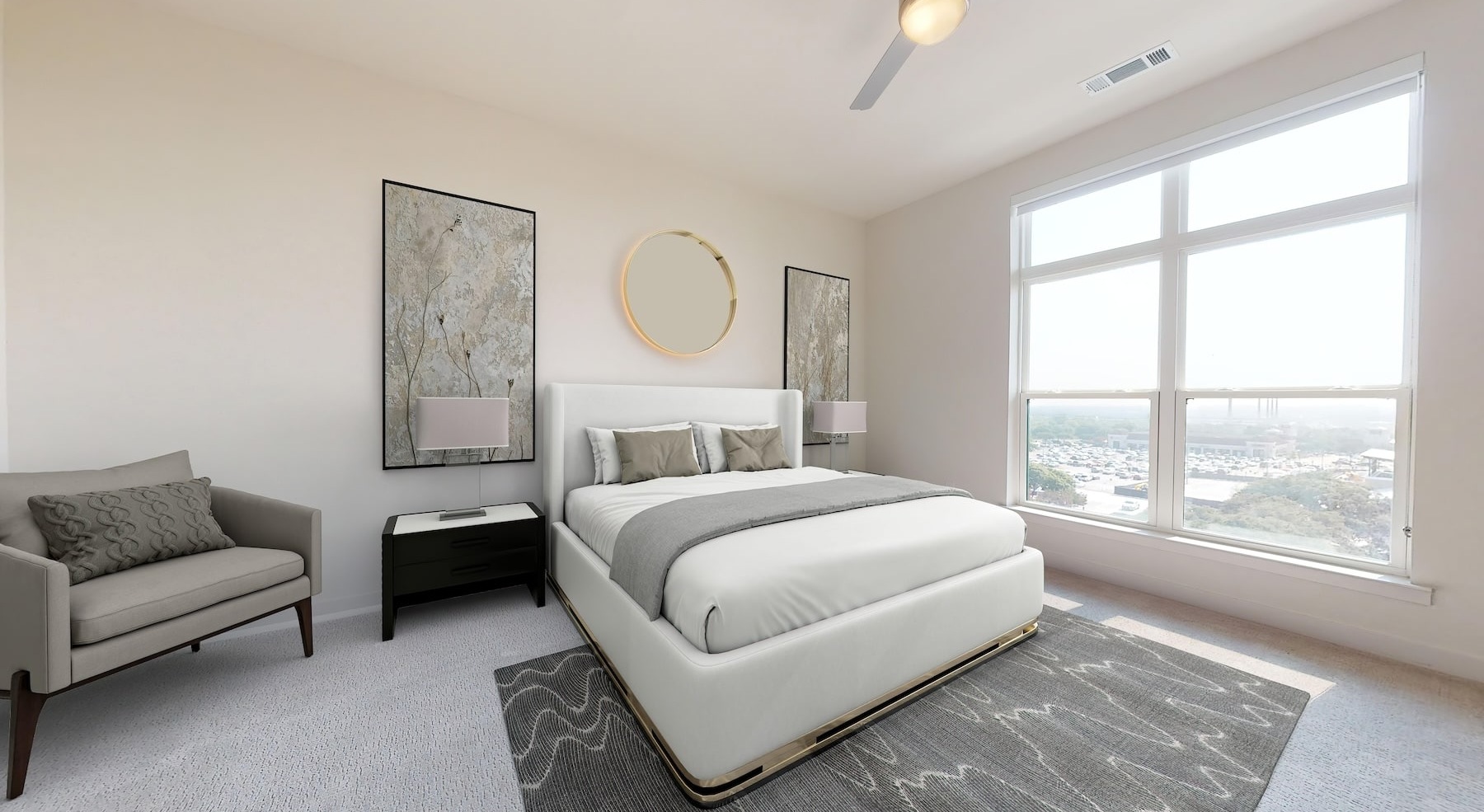 bedroom with city views