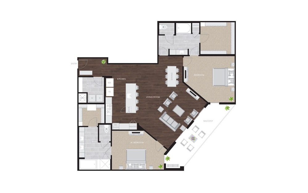 B12 - 2 bedroom floorplan layout with 2 baths and 1780 to 1918 square feet.