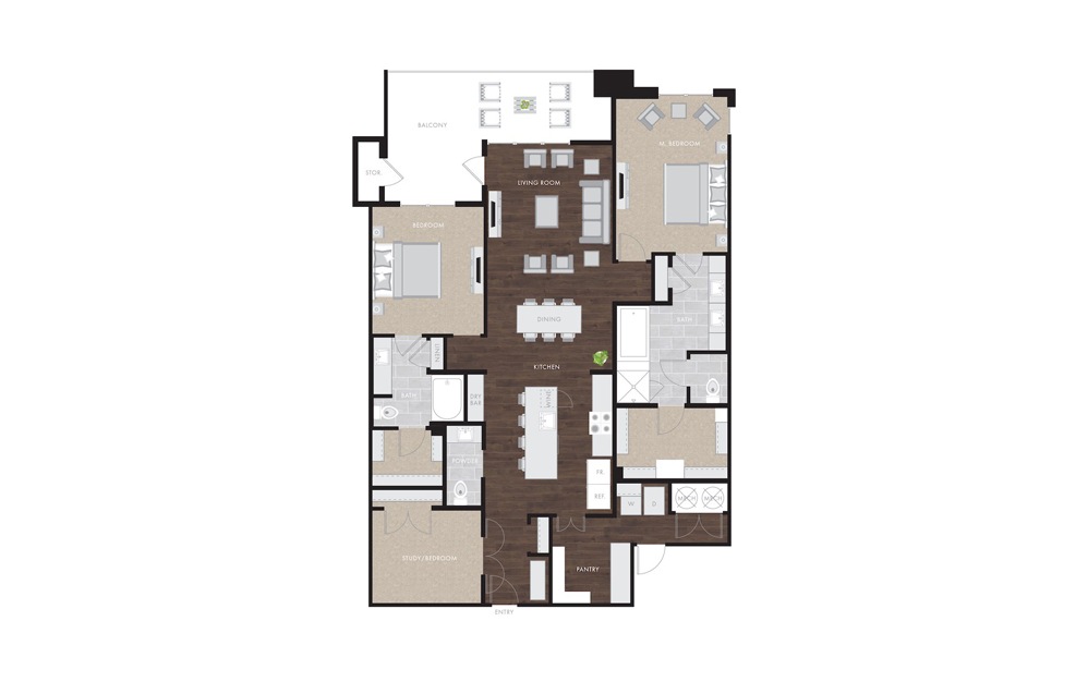 B10 - 2 bedroom floorplan layout with 2.5 baths and 1909 to 1919 square feet.