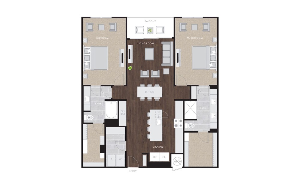 B6.1 - 2 bedroom floorplan layout with 2 baths and 1602 square feet.