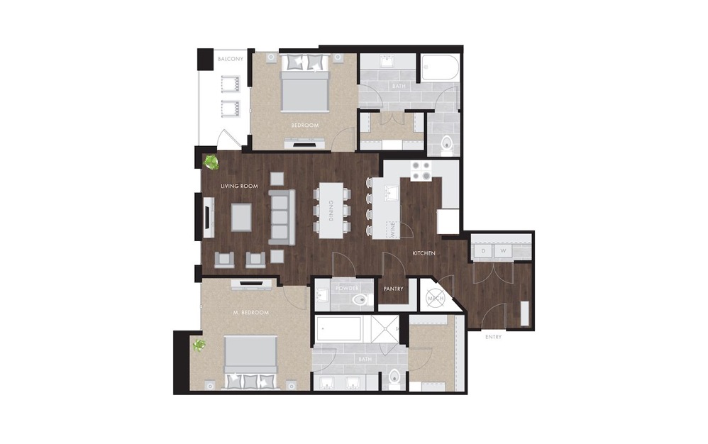 B3 - 2 bedroom floorplan layout with 2.5 baths and 1461 square feet.
