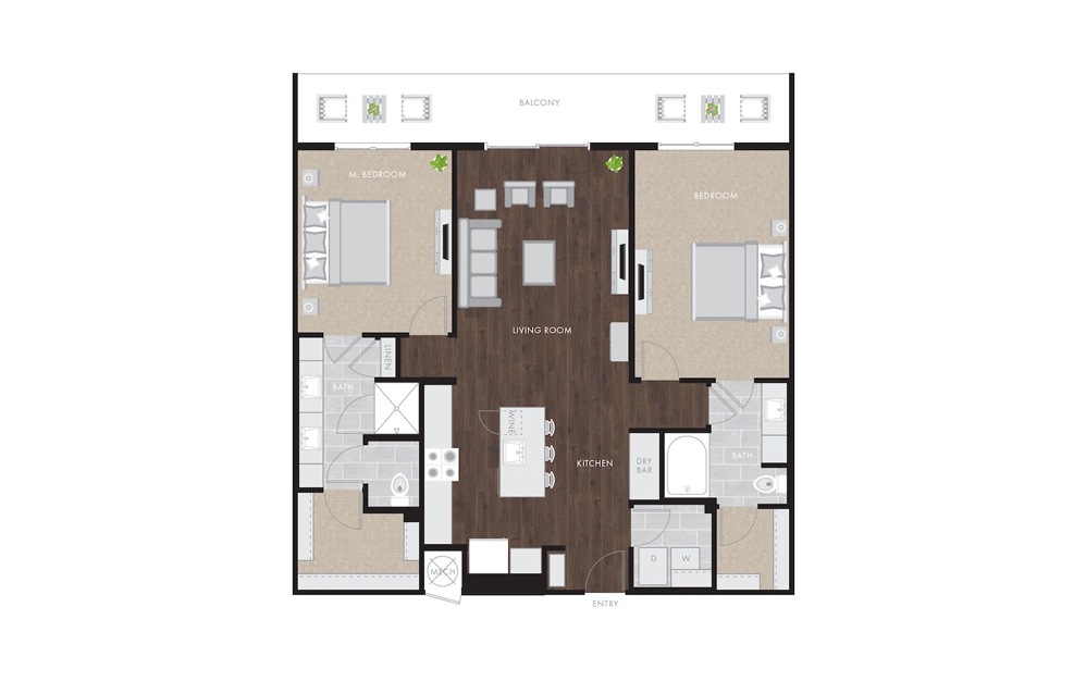 B1.1 - 2 bedroom floorplan layout with 2 baths and 1453 square feet.