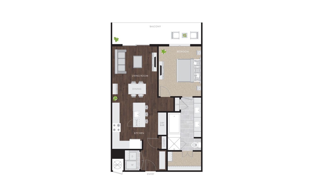 A7.1 - 1 bedroom floorplan layout with 1 bath and 965 square feet.