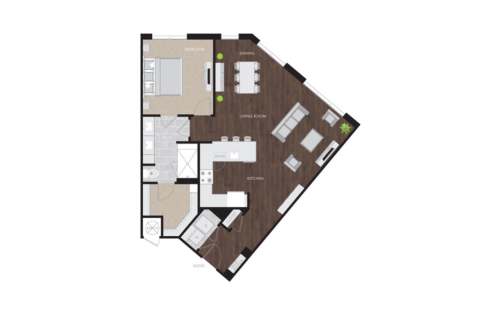 A5 - 1 bedroom floorplan layout with 1 bath and 1084 square feet.