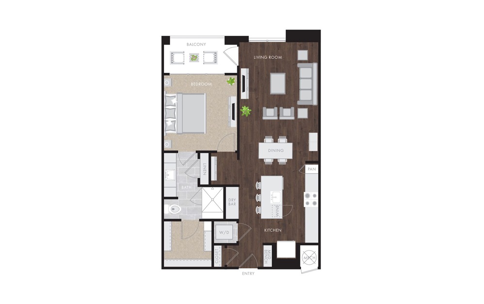 A4 - 1 bedroom floorplan layout with 1 bath and 901 to 920 square feet.