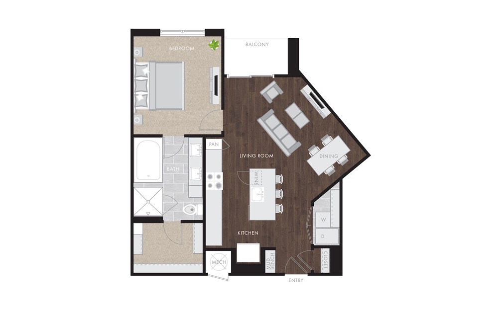 A3 - 1 bedroom floorplan layout with 1 bath and 840 to 851 square feet.